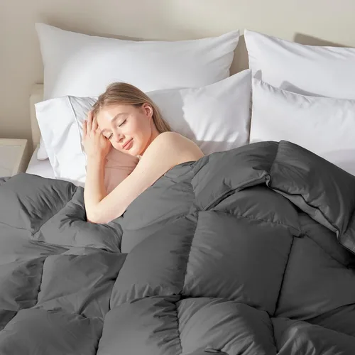 Miniatura 7 de ELNIDO QUEEN® Edredón de fibra de plumón tamaño King – Relleno de edredón Gris esponjoso para todas las estaciones – Lujoso edredón de cama de hotel