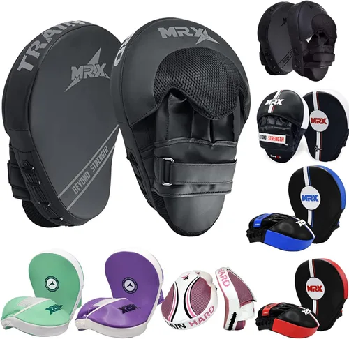 Miniatura 12 de MRX Gel Tech - Gancho de boxeo y almohadillas de Jab MMA Focus Guantes de entrenamiento Thai Kick Strike Shield Curvo Negro/Blanco