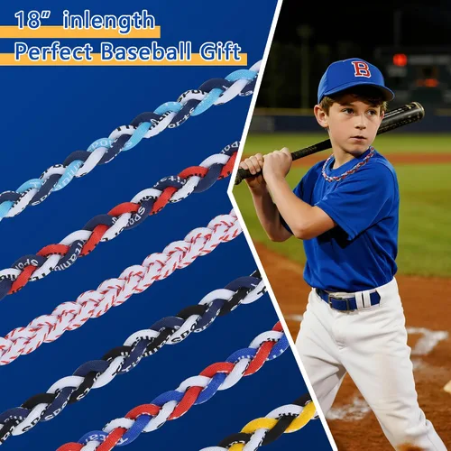Miniatura 2 de Collar de béisbol de 18 pulgadas, regalos de goteo de béisbol, collares deportivos de tres trenzas, collares de titanio Tornado de cuerda deportiva