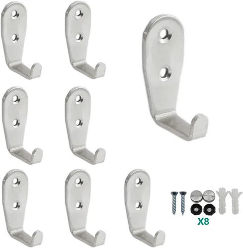 Ganchos de acero inoxidable para colgar toallas, llaves, sombreros, ganchos de pared para cocina y baño, para interiores y exteriores, paquete de 8