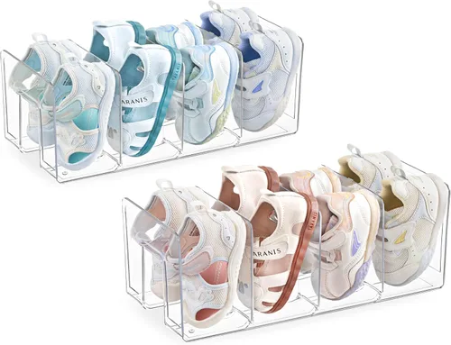 Miniatura 9 de HBlife Zapatero de acrílico negro para niños para organizadores y almacenamiento de armario, zapatero pequeño de 4 secciones, organizador