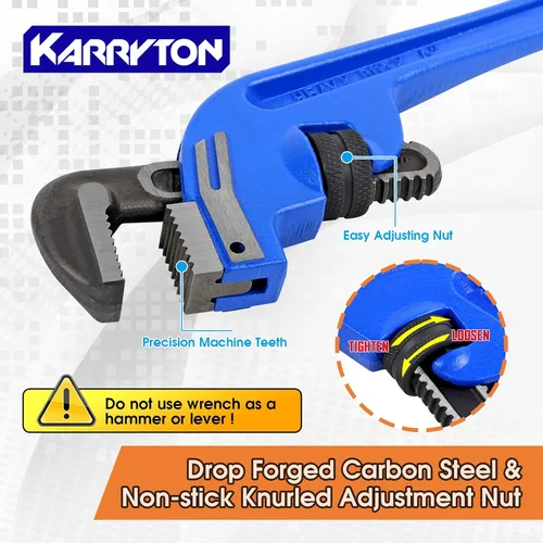 Miniatura 3 de Llave de tubo de extremo KARRYTON de 8 pulgadas, mordaza ajustable de 1.5"/38mm, mango desviado de hierro fundido, llave de plomería perfecta