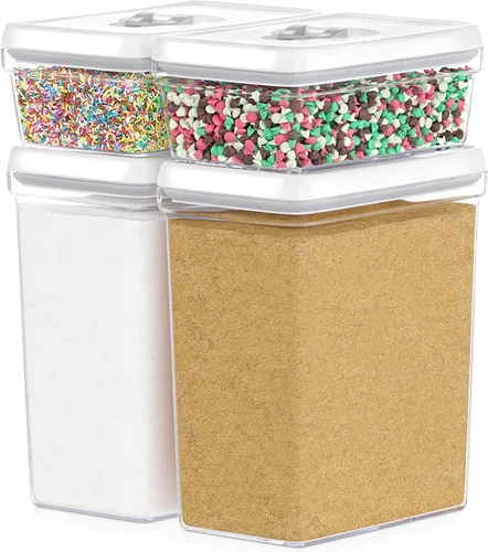 Miniatura 11 de DWËLLZA KITCHEN Recipientes herméticos de almacenamiento de alimentos con tapas blancas de 2 litros, 4 piezas de plástico transparente para 04 - 2