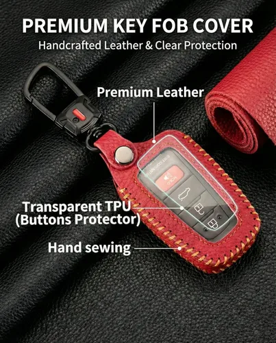 Miniatura 5 de Funda para llavero de Toyota con llavero, protector de llave de auto de cuero compatible con 2018 - 2024 Rav4 Highlander Camry Corolla Avalon C-Hr