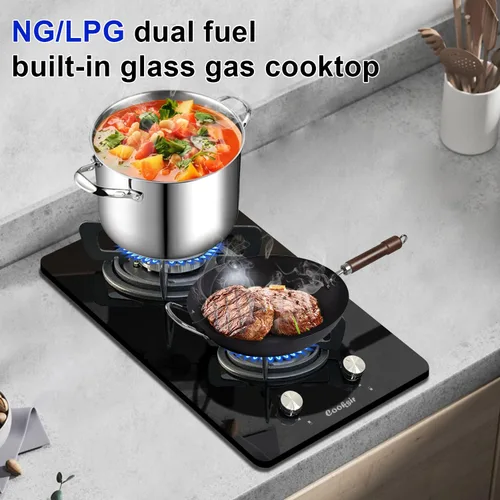 Miniatura 5 de encimera de gas de 30 cm (12 pulgadas), 2 quemadores, cocina de propano incorporada, encimera de cocina interior adecuada para combustible dual