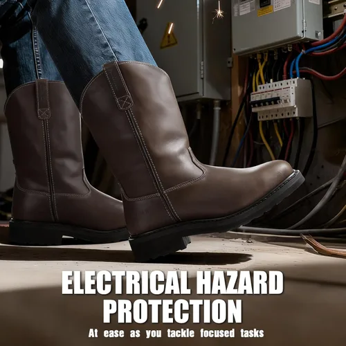Miniatura 8 de Botas de trabajo con punta de acero para hombre, a prueba de pinchazos con suela media de EVA, GoodyearWelt, cuero de grano completo, resistente al
