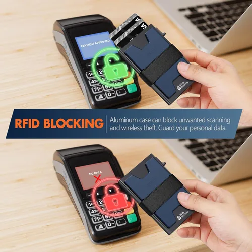 Miniatura 34 de AUTLEY Portatarjetas delgado, billetera minimalista desplegable para hombres, con bloqueo RFID y banda para efectivo (negro)