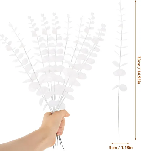 Miniatura 5 de Cabilock 20 tallos de hojas de eucalipto artificiales para decoración de bodas, ramas verdes artificiales para arreglos florales y decoración