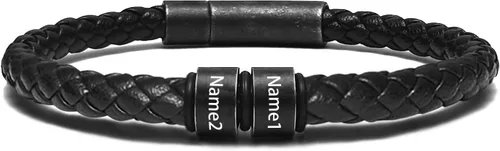 Pulsera personalizada para hombre con cuentas de nombre personalizadas, pulsera de cuero trenzado personalizada grabada con 2-6 nombres para