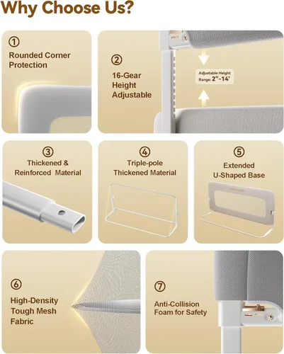 Miniatura 2 de Barandilla protectora para cama de bebé, riel de cama de 32 pulgadas de grosor para niños pequeños, barandillas laterales de seguridad extraaltas