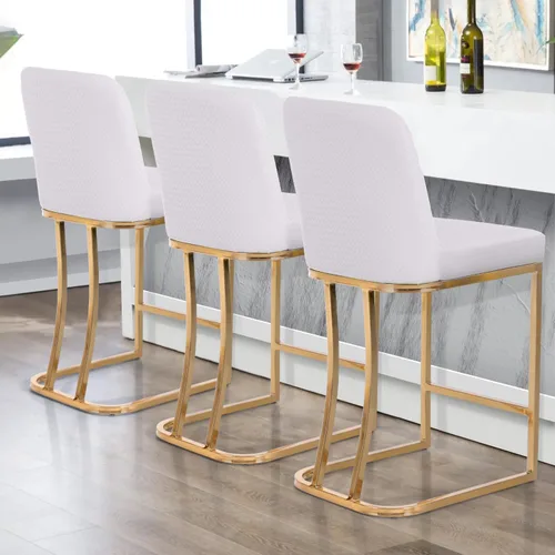Miniatura 23 de Juego de 2 taburetes de bar de altura de mostrador de color blanco cremoso de 24 pulgadas, modernos taburetes de bar dorados con respaldo tapizado