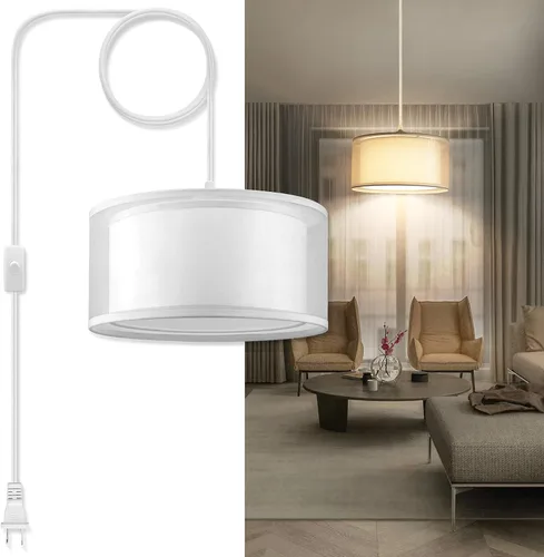 Lámpara colgante enchufable, luces colgantes de cable blanco de 15 pies con cable de enchufe, luz colgante con interruptor de encendido/apagado,