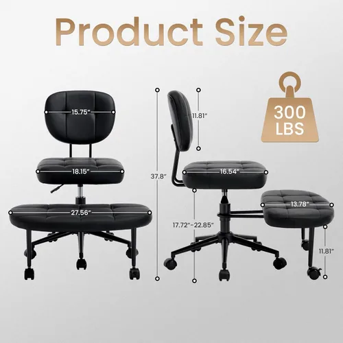 Miniatura 2 de Silla de oficina sin brazos cruzados para sentarse con patas cruzadas, silla de escritorio ergonómica de alta resistencia de 300 libras para TDAH