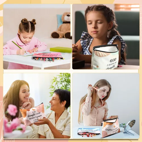 Miniatura 5 de Qeeenar - Bolsa de maquillaje religioso cristiano, bolsas de cosméticos, bolsa inspiradora de versículo bíblico para artículos de tocador, bolsa