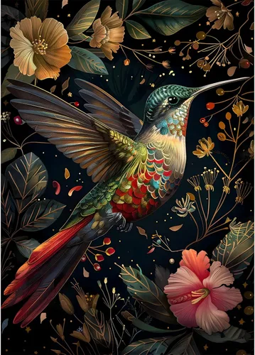 Miniatura 10 de Rompecabezas de Colibrí para Adultos 1000 Piezas, Rompecabezas de Arte de Aves de la Naturaleza, Flores y Joyas, Rompecabezas de Diamantes