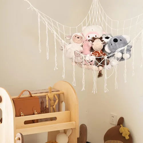 Miniatura 4 de Hamaca grande de almacenamiento de animales de peluche, red de juguetes de peluche, organizador colgante de esquina, juguetes de malla