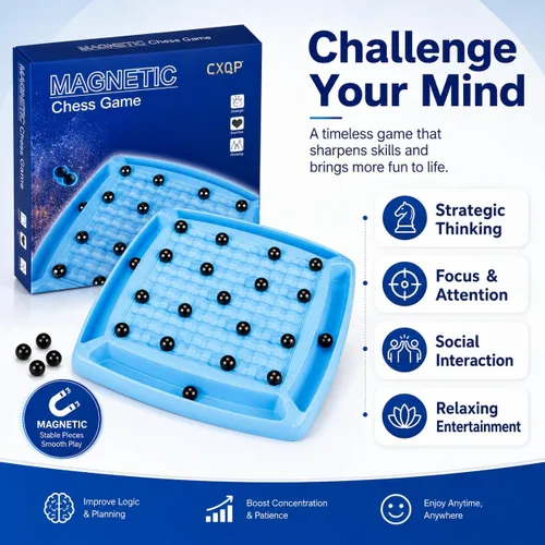Miniatura 7 de Juego de ajedrez magnético, tablero para niños de 8 a 12 años, dults y familia, juego de mesa de ajedrez con imán de estrategia
