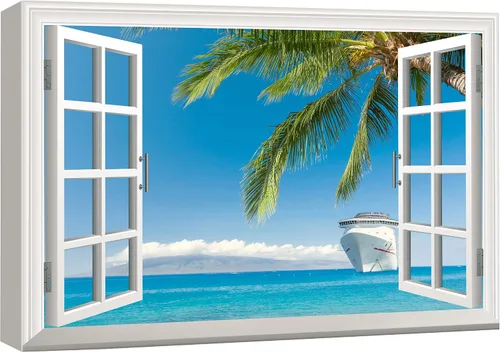 Miniatura 15 de wall26 - Cuadro en lienzo para pared, vista de ventana, río neón turquesa, rápido, bosque, lago, arroyo, naturaleza salvaje, fotografía, realismo