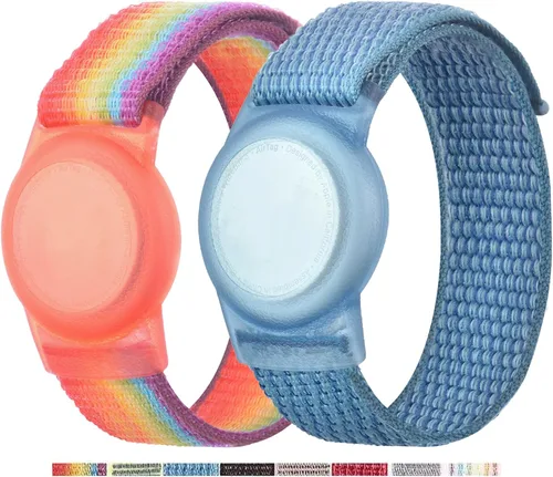 Paquete de 2 pulseras AirTag para niños, funda protectora Apple Air Tag con pulsera de nailon, funda de estuche para rastreadores GPS antipérdida,