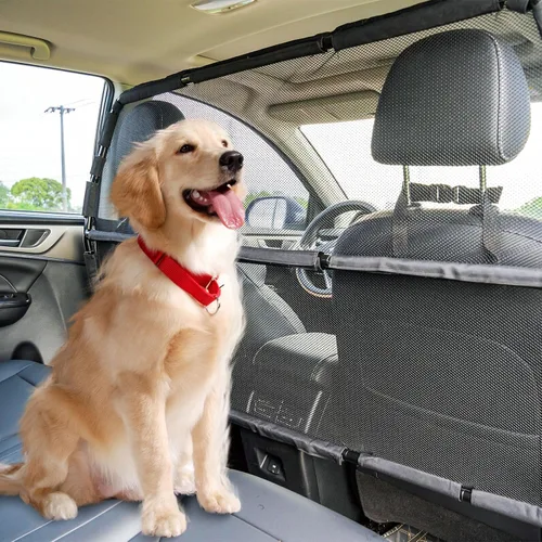 Barrera de automóvil para perros, a prueba de escape, divisor de 56 pulgadas de ancho para asientos de segunda y tercera fila y área de carga,