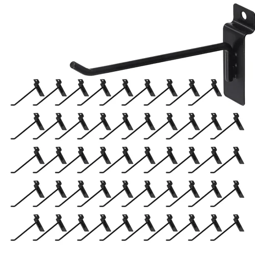 Miniatura 9 de HJW Ganchos Slatwall 50 piezas de 4 pulgadas negro Slatwall accesorios garaje tienda venta al por menor resistente tablero de clavijas rejilla