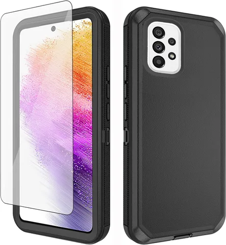 Asuwish Funda de teléfono para Samsung Galaxy A73 5G 2022 con protector de pantalla de vidrio templado y cubierta para celda, híbrida, resistente, a