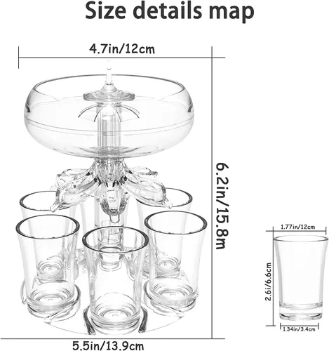 Miniatura 6 de ALEVMOOM Dispensador y soporte para 6 vasos de chupito, dispensadores para llenar líquidos, dispensador de licor acrílico sin contacto para bebidas
