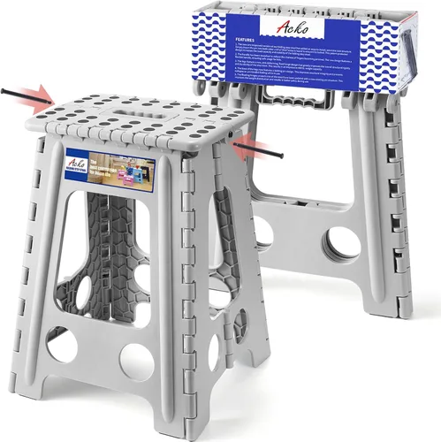 Miniatura 18 de ACKO Taburete plegable plegable de 16 pulgadas, 400 libras de capacidad, taburetes de plástico para adultos y niños, taburetes plegables para Blanco