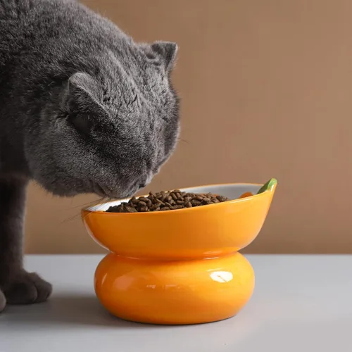 Miniatura 3 de Tazón de Comida para Gatos de Cerámica Elevado/Alzado para Gatos de Interior, Anti Vómito y Protege la Columna Vertebral de la Mascota, Lindo Plato