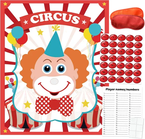 PARTYLOUD Pin The Nose on The Clown, juegos de fiesta de circo, juegos de fiesta temática de carnaval, suministros de fiesta preescolar para niños,