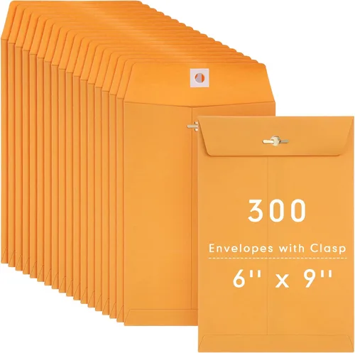 Miniatura 8 de 300 sobres Manilla de 6 x 9 pulgadas, cierre de papel kraft con cierre de cierres para almacenar correo, papel kraft de 28 libras para documentos