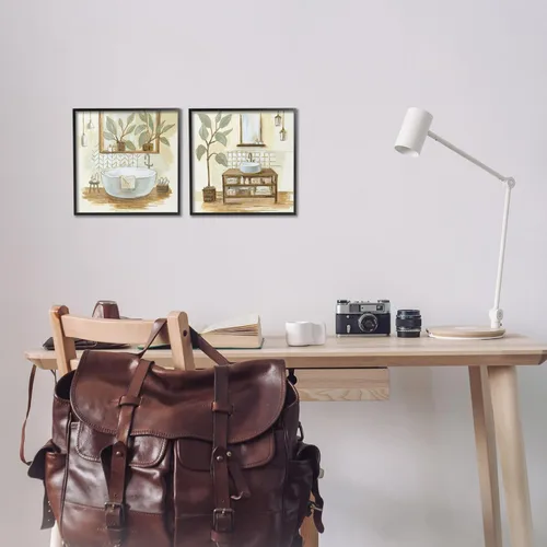 Miniatura 2 de Stupell Industries Plantas tradicionales para interiores de baño verde salvia, diseño de Silvia Vassileva - Arte de pared enmarcado en negro, 12 x