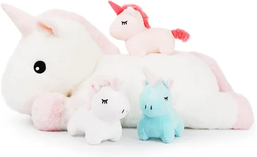 Miniatura 2 de WEIGEDU Juguetes de unicornio para niñas de 1, 2, 3, 4, 5, 6, 7, 8 años, animal de peluche mamá con 3 bebés unicornios en su barriga, juego