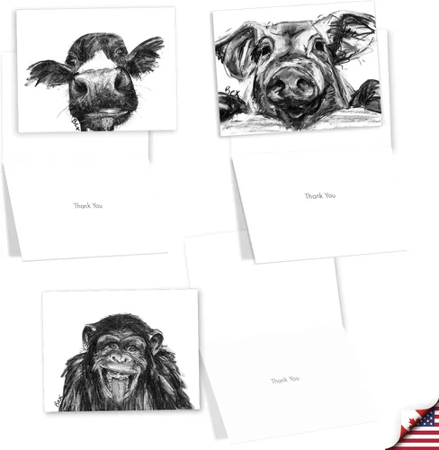 Miniatura 4 de The Best Card Company - 10 tarjetas de agradecimiento en caja con sobres, juego de papelería de agradecimiento de animales para hombres, mujeres