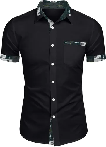 Miniatura 9 de RTRDE Men's Button Down Shirts Short Sleeve Plaid Print Summer Beach Wedding Vacation Dress Shirts, M-4XL