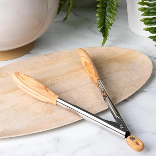 Miniatura 2 de Salt & York Pinzas de madera de olivo de 11 pulgadas, pinzas de cocina de mango largo para cocinar, ensalada, pasta y parrilla, cocina y utensilios