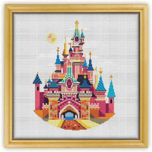 Miniatura 2 de Sleeping Beauty Castle K492 - Kit de punto de cruz con conteo # 3. hilos, agujas, tela, aro de bordado y patrón de color impreso