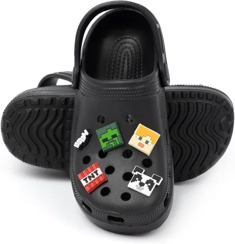 Miniatura 2 de Minecraft Zuecos clásicos para niños Deslizadores negros ventilados con correa de apoyo Juego Creeper TNT Weapons Charms Sliders