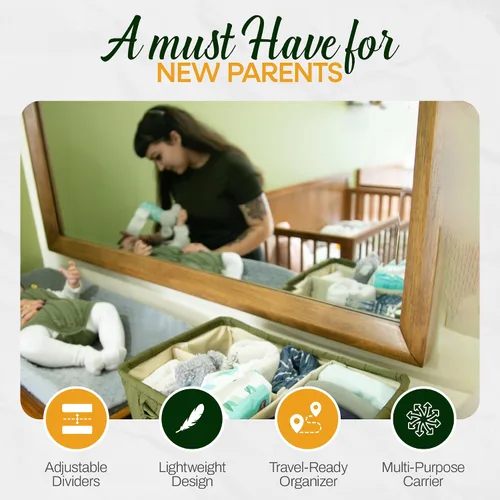 Miniatura 3 de Organizador de pañales grande con asa neutral para niño y niña, cesta de bebé para guardería, automóvil, cambiador, almacenamiento portátil