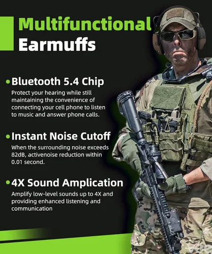 Miniatura 2 de ZOHAN 035 Orejeras de tiro con Bluetooth 5.4, protección auditiva con cancelación activa de ruido y amplificación de sonido, NRR 22dB para campo