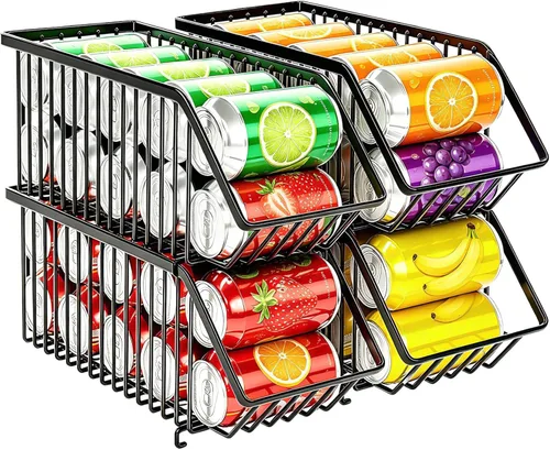 Organizador de latas de soda de 4 unidades, organizador de latas apilable para despensa, almacenamiento de refrescos, dispensador de latas de soda