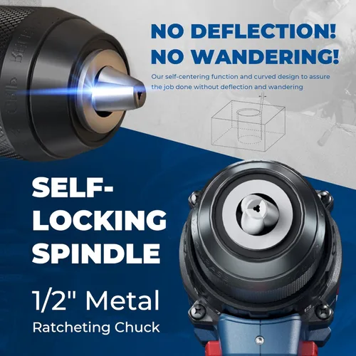 Miniatura 4 de Dong Cheng Taladro de impacto resistente sin escobillas de 20 V, 531 pulgadas, con batería de 2 x 2.0 Ah, portabrocas de metal sin llave de 1/2
