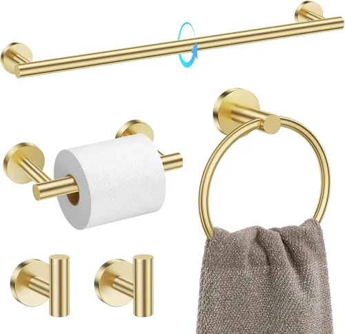 TQKAG Juego de 5 piezas de accesorios de baño de oro cepillado 23.6" SUS304 Juego de toallero de baño de acero inoxidable Soporte de toalla de baño