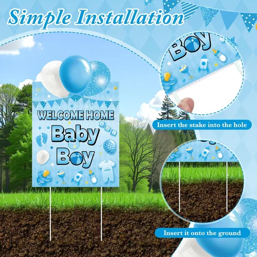 Miniatura 5 de 2 letreros de bienvenida para el patio del bebé, niño, color azul, para baby shower, patio, con estacas "It's a boy", letrero de bienvenida