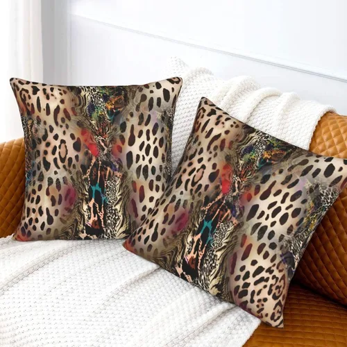 Miniatura 2 de Juego de 2 fundas de almohada con estampado de leopardo abstracto de animales africanos y vida silvestre, retro, fundas de almohada para decoración