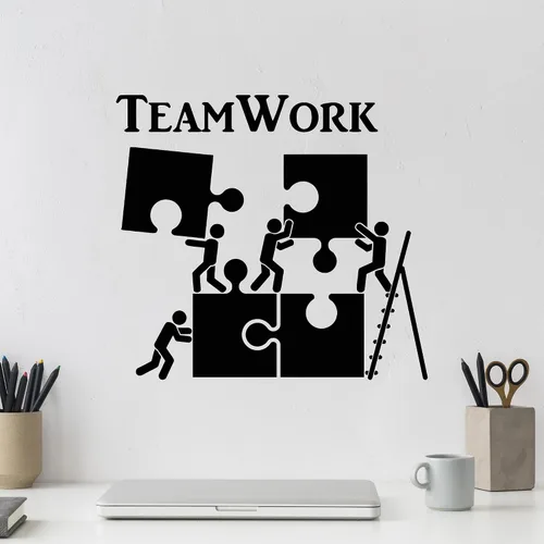 Miniatura 2 de Vinilo adhesivo de pared para trabajo en equipo, motivación, decoración para trabajadores de oficina, rompecabezas, decoración grande (1226ig), Negro