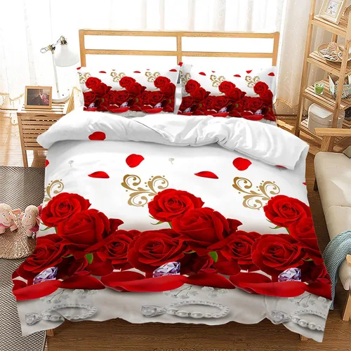Miniatura 21 de AILONEN - Juego de funda de edredón tamaño individual, diseño de corazones para parejas, juego de ropa de cama rojo y negro, diseño "Yo y tú", juego