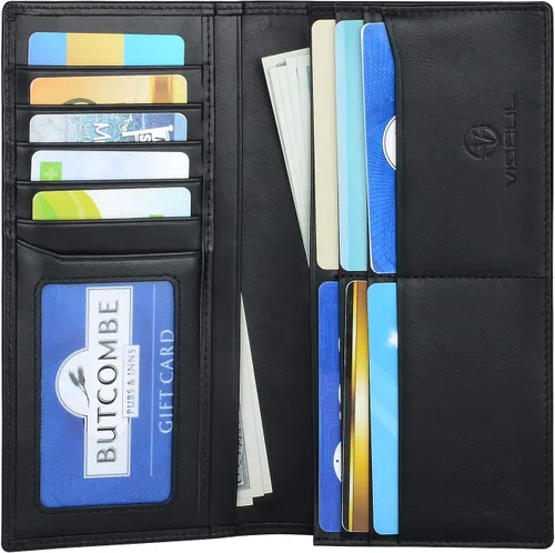 Miniatura 3 de VISOUL Billeteras de cuero para hombre, billetera larga plegable para hombre, con 3 compartimentos para efectivo, 12 ranuras para tarjetas