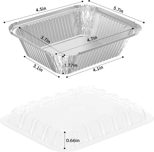 Miniatura 2 de iHomeSet Paquete de 25 unidades de 1 libra de sartén rectangular desechable de papel de aluminio con tapas de domo de plástico transparente de 16