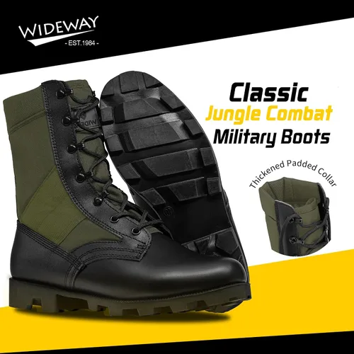 Miniatura 48 de Botas militares de WIDEWAY para hombres, botas de combate de jungla tácticas de cuero resistente al deslizamiento, negras, para hombres, todo
